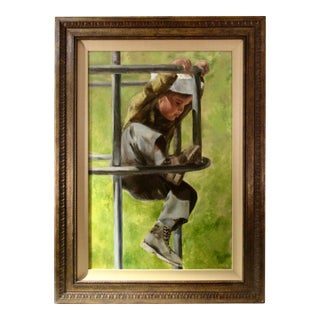 Gunnar Donald Anderson Boy Climbing A Structure C,1990 Painting For Sale