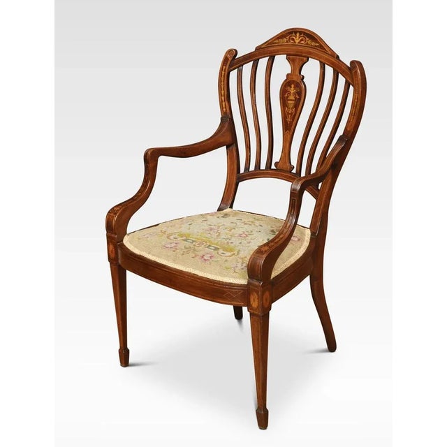 Brown Mahogany Inlaid Armchair, 1890s For Sale - Image 8 of 8
