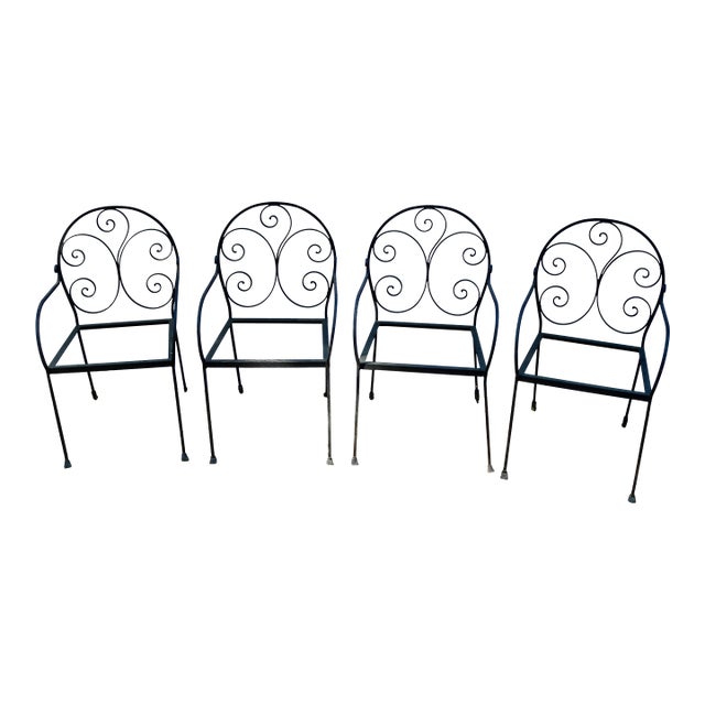 Late 20th Century Black Iron Patio Garden Chairs With Scrolled Back - Set of 4 For Sale