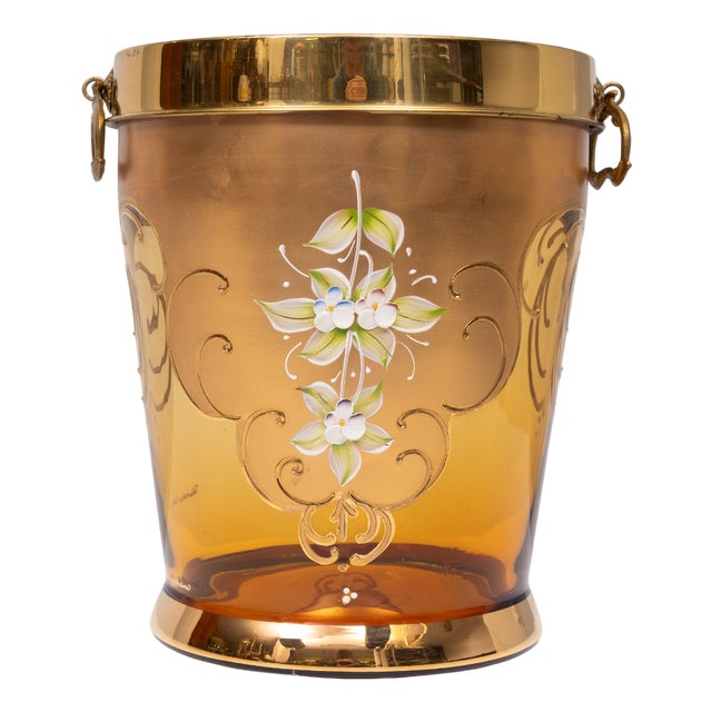 Murano Gold Decorated Glass Ice Bucket, Italy, 1950 For Sale