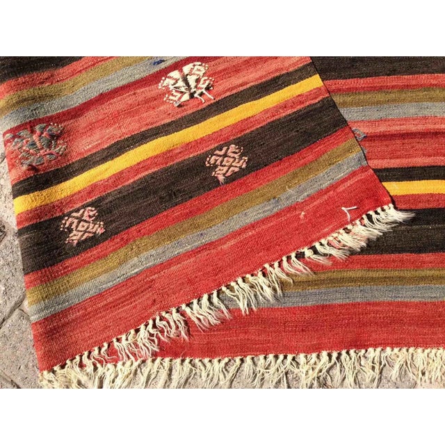 1960s Vintage Striped Turkish Kilim Rug - 71" X 80" For Sale - Image 10 of 11