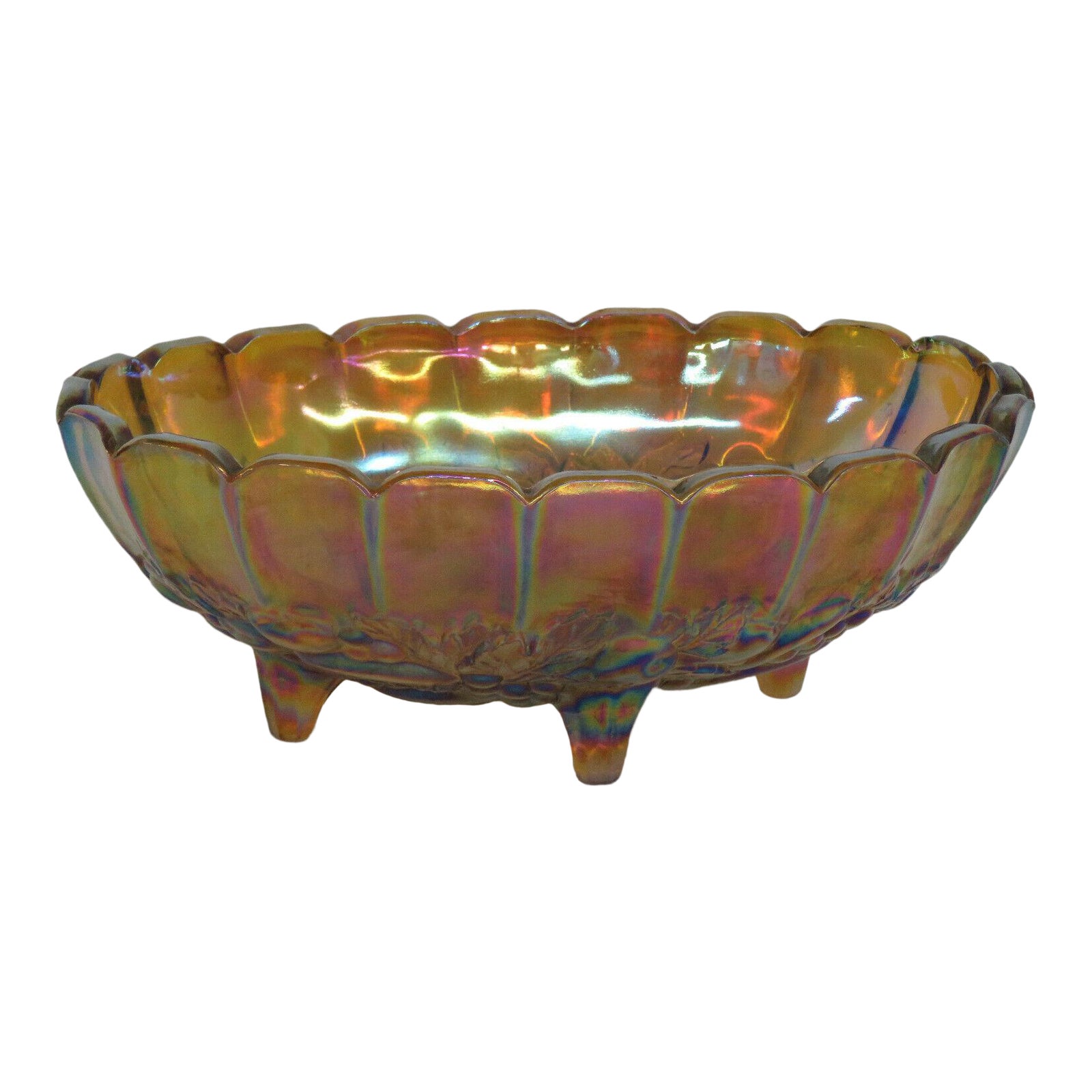 Indiana Harvest Grape Amber Carnival Glass Footed Oval Fruit Bowl Chairish