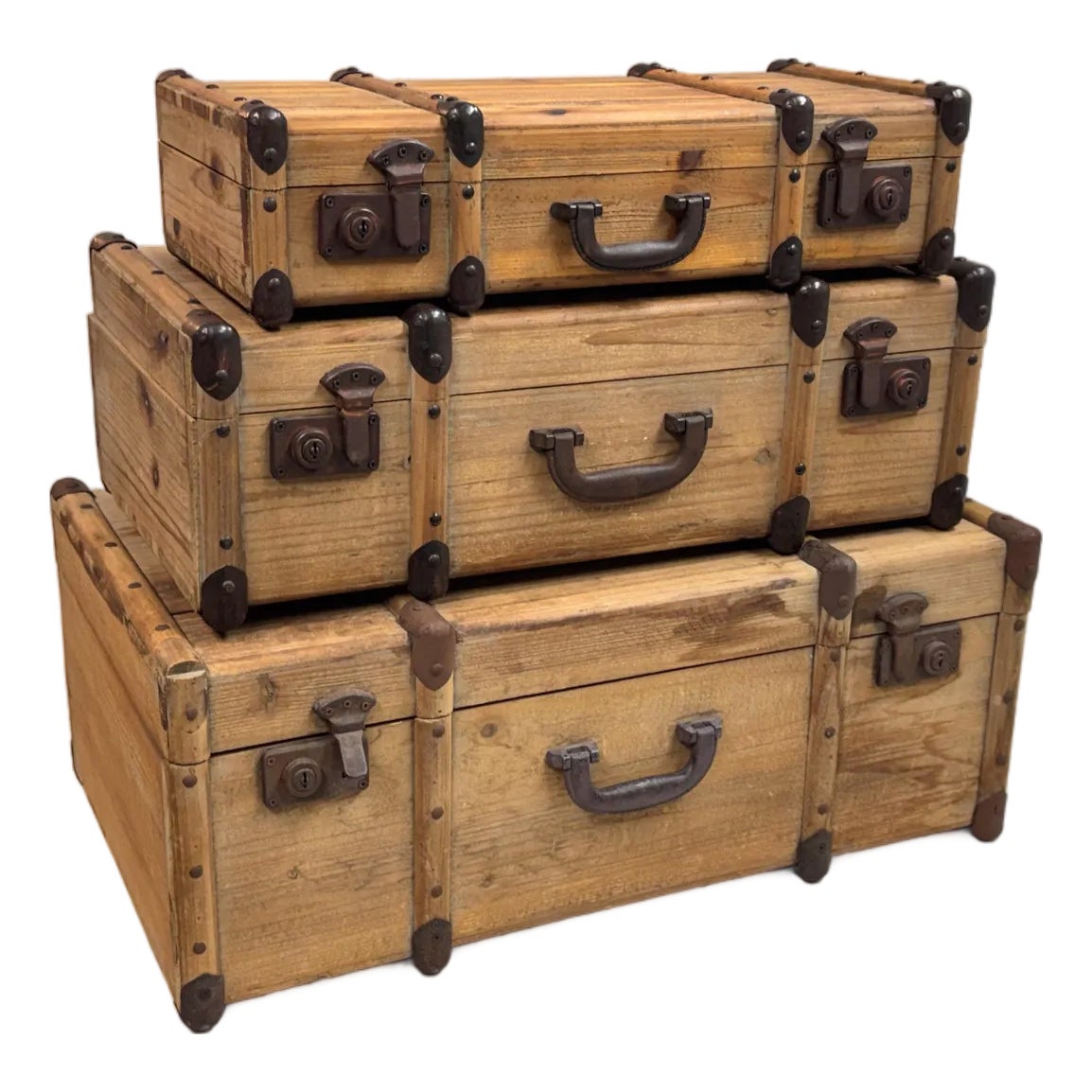 Vintage Wood Storage Trunks, Set of Three | Chairish