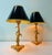 Lovely Art Nouveau style small table lamps from France, presumably 1950s, perhaps earlier. The brass column has the shape...