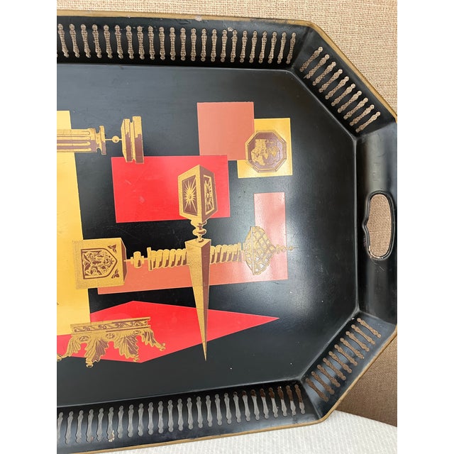 1960s Mid-Century Modern Metal Tole Large Decorative Tray For Sale - Image 4 of 8