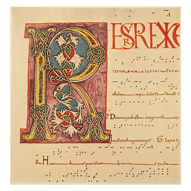 1949 Letter R From "A Gradual of Albi", First Edition Vintage Full Color Lithograph For Sale