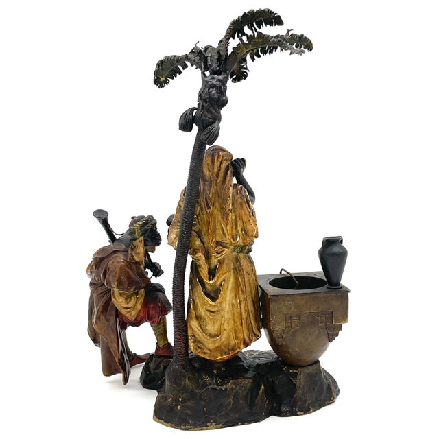 Austrian Cold Painted Bronze Bedouin Maiden & Attendant at Well, Fully Signed Franz Xavier Bergman (Austrian, 1861 ~ 1936)...