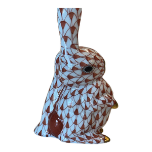 Classic Red Rust Fishnet Pattern Herend Hand Painted Bunny W/ 22k Gold Accents