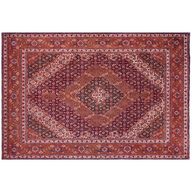 Blue Shabby Chic Vintage Persian Tabriz Mahi Purple/Rust Wool Rug - 10'0'' X 12'7'' For Sale - Image 8 of 10