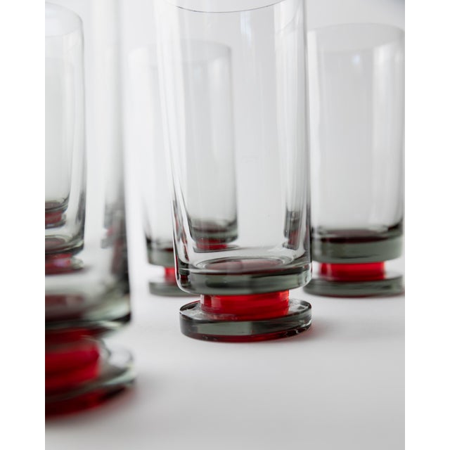 Vintage Grey Drinking Glasses with Red Stems, 1970s, Set of 6 For Sale - Image 5 of 11