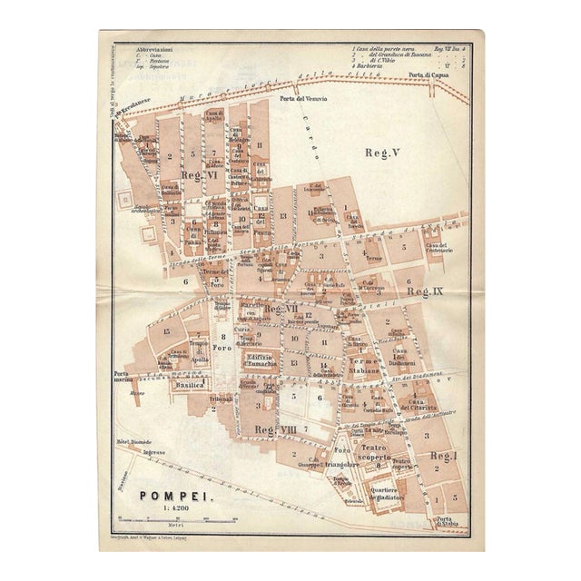 Antique Map of Pompeii Italy For Sale