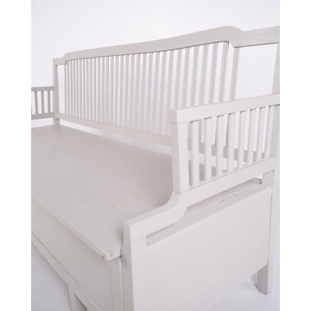 Wood Antique Grey Pine Storage Bench with High Back, 1860s For Sale - Image 7 of 11