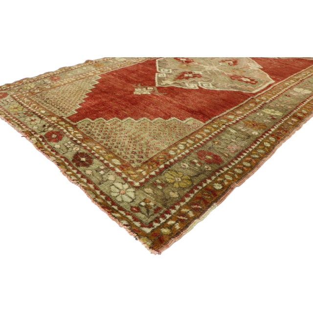 Vintage Turkish Oushak Runner with English Manor House Tudor Style 03'08 x 10'10. With its warm, rich colors and ornate...