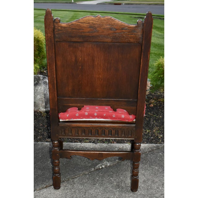 Antique Kittinger Solid Oak Carved Tudor Style Chair W/Pillow For Sale - Image 12 of 13