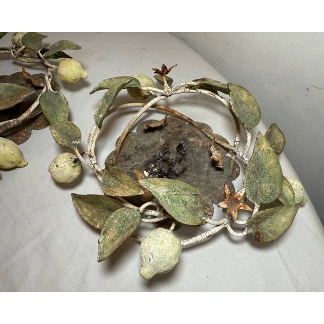 Antique Cold Painted Wrought Iron Lemon Tree Vines Candlestick Candle Holders For Sale In New York - Image 6 of 11