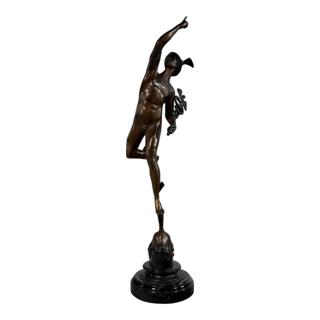 Large Bronze Mercury (Hermes) Sculpture After Boschetti – 31” Tall, Classical Grand Tour For Sale