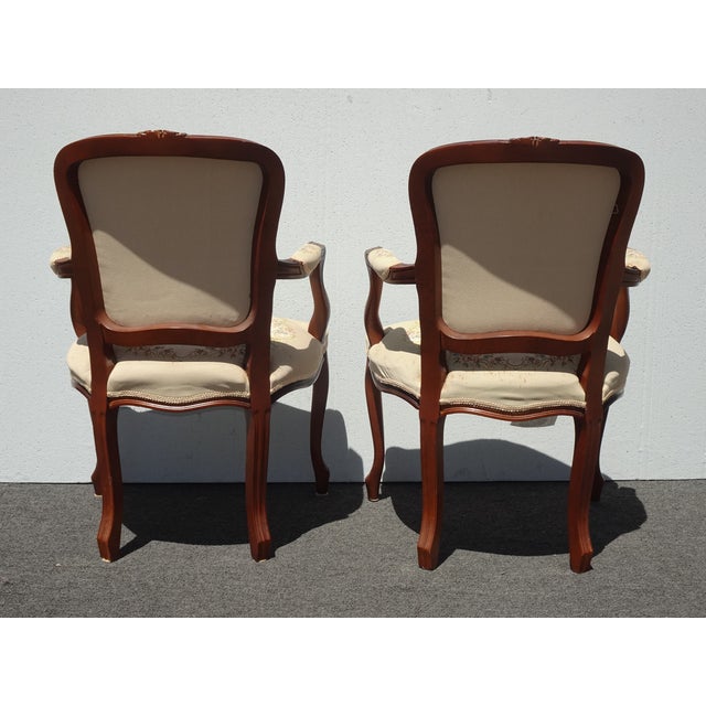 Pair of Vintage French Louis Style Tapestry Arm Chairs For Sale - Image 17 of 18