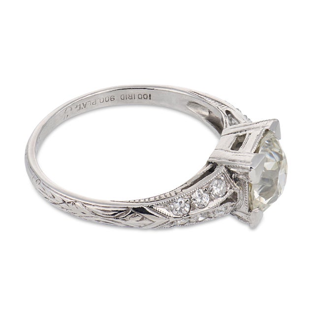 1930s Art Deco Gia 1.35 Carat Old Mine Cut Diamond Platinum Engagement Ring, Size 5 For Sale - Image 4 of 8