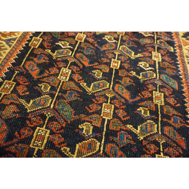 1900 - 1909 1900s Blue Navy Geometric Tribal Antique Persian Baluch Carpet 2'10" X 5'2" Knotted Wool Rug For Sale - Image 5 of 10