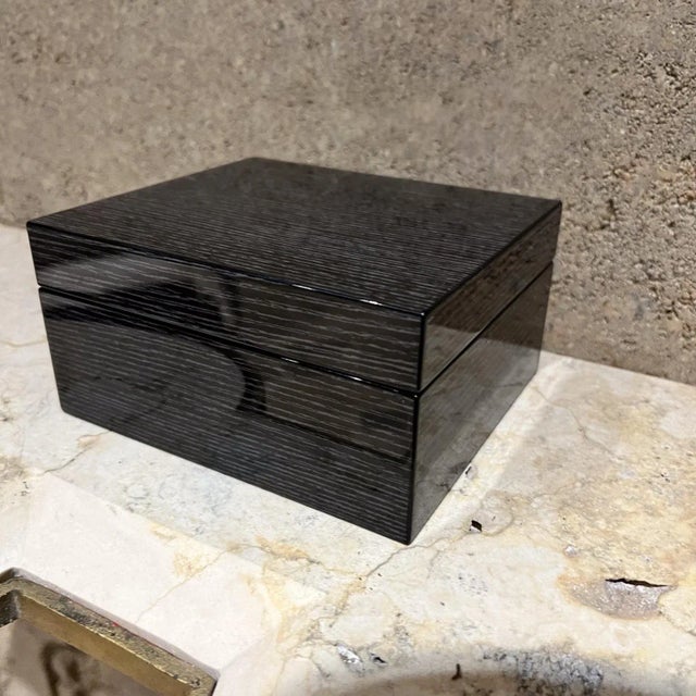 AMBIANIC presents Music Jewelry Gray Box in Oak Wood Rectangular Modern Music Box Attic Inc Canoga Park California Stamped...