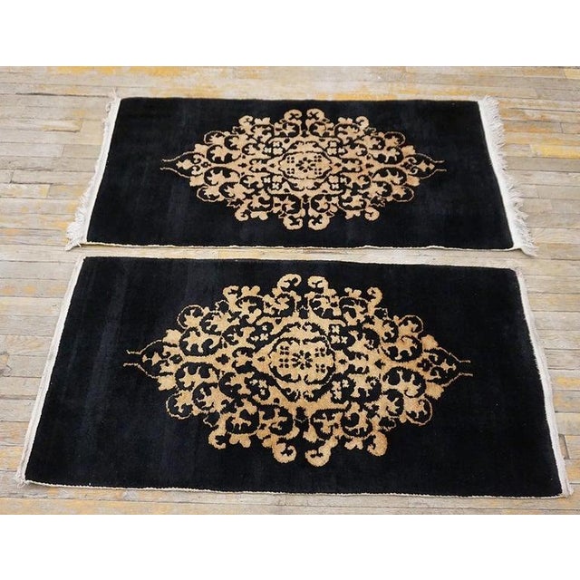 Black 1920s Pair of Black Antique Artistic Chinese Art Deco Small Scatter Size Rugs For Sale - Image 8 of 11