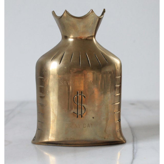 Mid-Century Modern Vintage Brass Money Bag Bank For Sale - Image 3 of 9