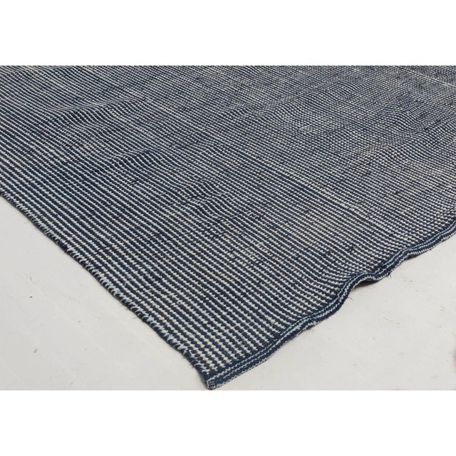 Early 21st Century Contemporary Striped Blue Flat-Weave Wool Rug by Doris Leslie Blau For Sale - Image 5 of 6