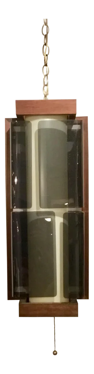 Mid-Century Modern Vintage Walnut and Smoked Lucite Light Fixture/Chandelier