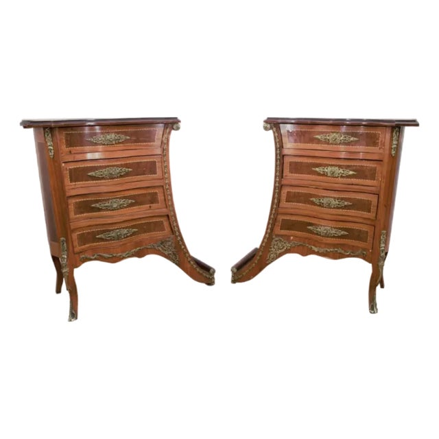 Vintage French Renaissance Revival Flared Legs Side Cabinets, A Pair For Sale