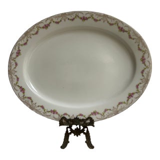 Antique Late 19Th Century Limoges France Bawe Dotter Elite Co. Serving Platter 16" X 12" Floral Gold Trim For Sale