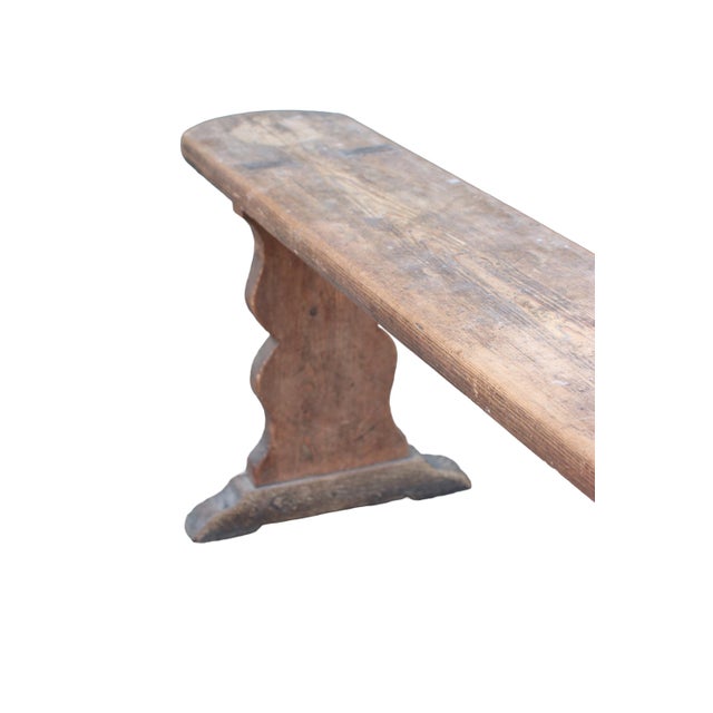 1900 - 1909 Long French Wabi-Sabi Pine Bench with Sculptural Trestle Supports, 1900 For Sale - Image 5 of 12