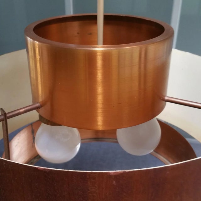 1960s Mid-Century Brass & Veneer Pendant Lamp, 1960s For Sale - Image 5 of 6