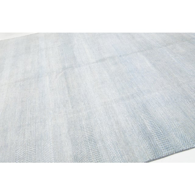 Modern Gray 9 X 12 Modern Savannah Wool Rug With Light Blue Geometric Pattern For Sale - Image 3 of 11