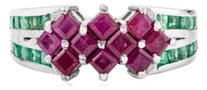 Artisan Genuine Ruby & Emerald Women's Band Ring in 925 Sterling Silver- Size 7