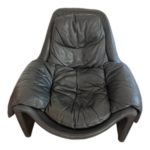 Vintage Black Leather Lounge Chair by Img Norway, 1980s