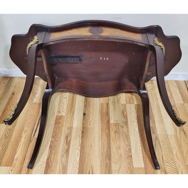 Antique American Made French Louis XV Marquetry Drop Leaf Center Table Desk For Sale - Image 16 of 18