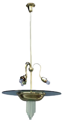 French Brass & Glass Ceiling Lamp by Jean Perzel, 1940s