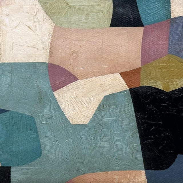 Mid-Century Modern Contemporary Abstract Colorblock Oil Painting in Vintage Frame For Sale - Image 3 of 6