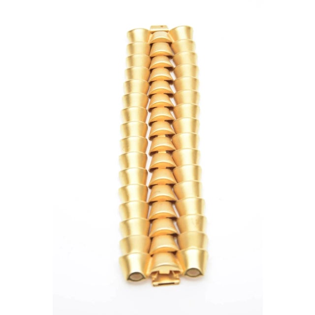 Vintage Signed Marcy Feld Gold Plated 3 Row Cuff Bracelet 80's For Sale - Image 4 of 10