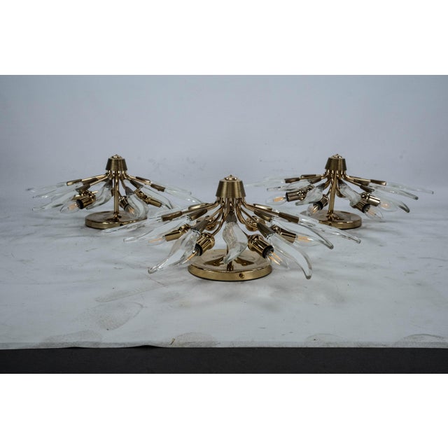 1970s Brass and Crystal Ceiling Lamps, Italy, 1970s, Set of 3 For Sale - Image 5 of 18