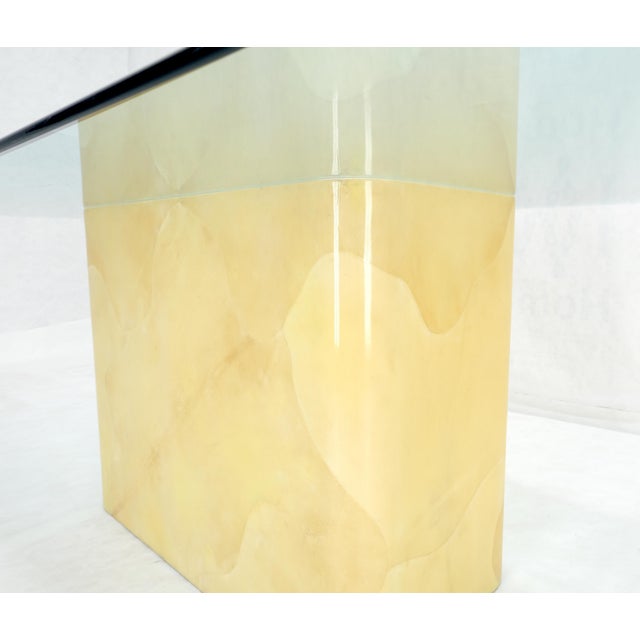1970s Parchment Goat Skin Leather Single Base 3/4" Glass Top Rectangle Dining Table For Sale - Image 5 of 12