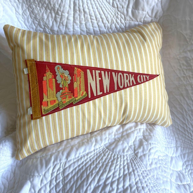 New York Nyc Vintage Pennant on New Yellow Woven Throw Pillow For Sale - Image 4 of 4