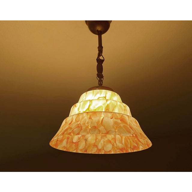 Metal Art Deco Pendant Light in Marblel Glass, 1930s For Sale - Image 7 of 18