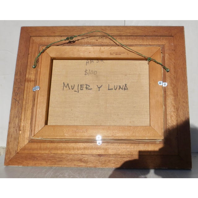 Transitional Mid-Century Painting on Canvas "Mujer Y Luna" For Sale - Image 3 of 10