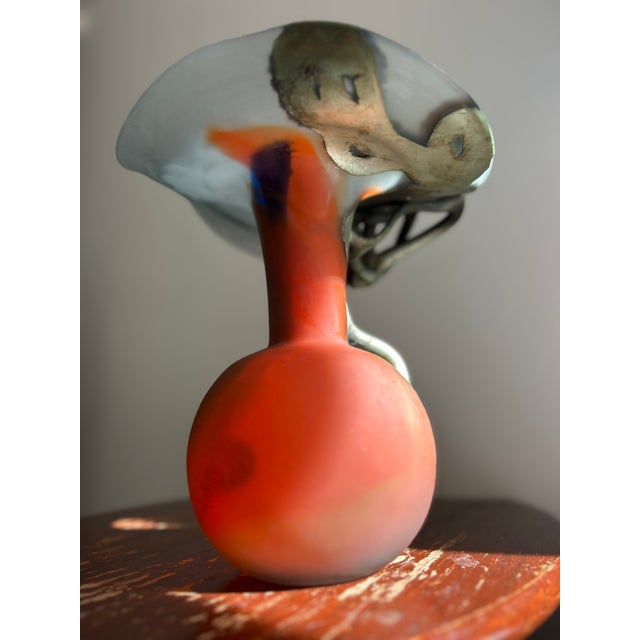 Murano F. Silviy Signed Italian Art Glass Vase – Sculptural Pâte De Verre & Patinated Metal – Attributed to Murano, Venice Italy – 20th Century For Sale - Image 4 of 9
