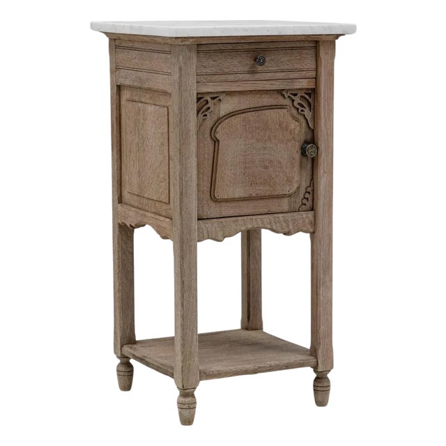 1920s French Louis XVI Oak Bedside Table With Marble Top For Sale