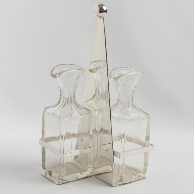 Art Deco Modernist Art Deco Silver Plate and Crystal Cruet Server For Sale - Image 3 of 10