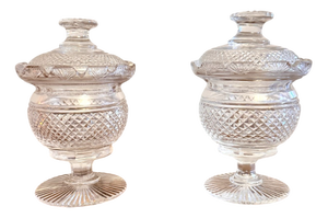 Antique Victorian Cut Glass Lidded Jars, 1860s, Set of 2