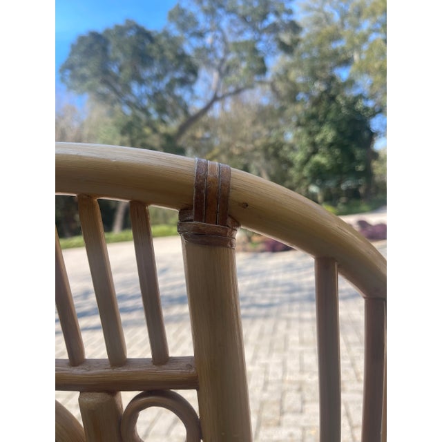 Late 20th Century Vintage Blonde Chinoiserie Coastal Bamboo Accent Chair For Sale - Image 9 of 9