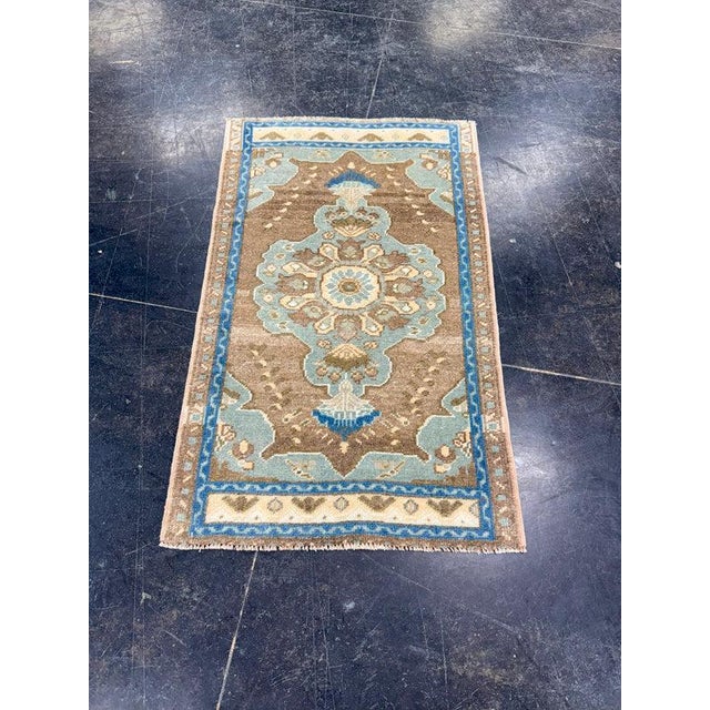 Brown Turkish Mini Rug Oriental Hand Knotted Vintage Rug 1'10" x 3' #17912 For Sale - Image 8 of 8